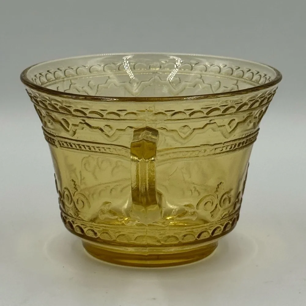 Vintage Federal Patrician Spoke Amber Depression Glass Cup and Saucer Set